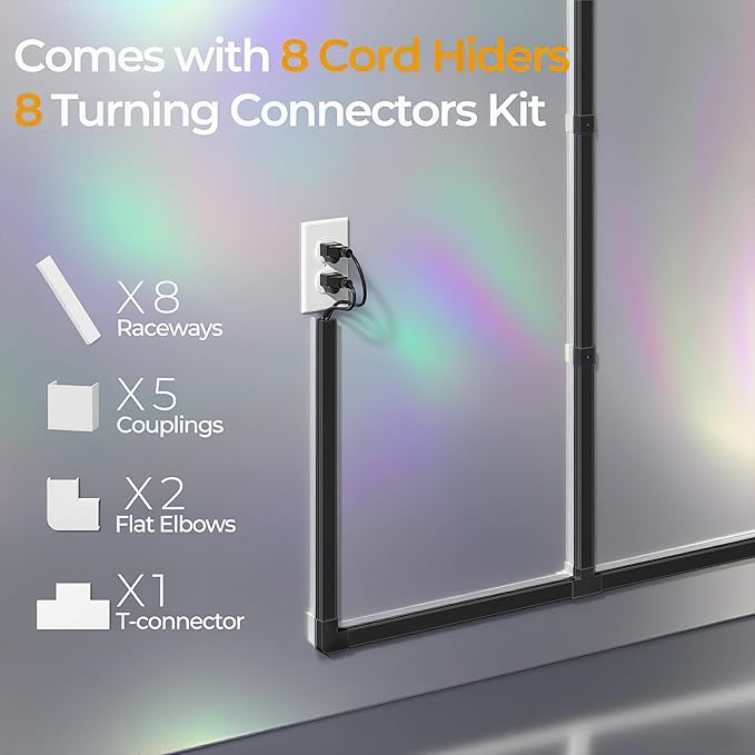 113.4in Cord Hider Kit, Cord Covers for 2-4 Wires on Wall, Self-Adhesive Cable Hider Wire Covers for Cords on Wall, Easy Set-up Cord Hider for Walls Mount Tv, Cable Cover Raceway, W0.95 H0.55in, Black