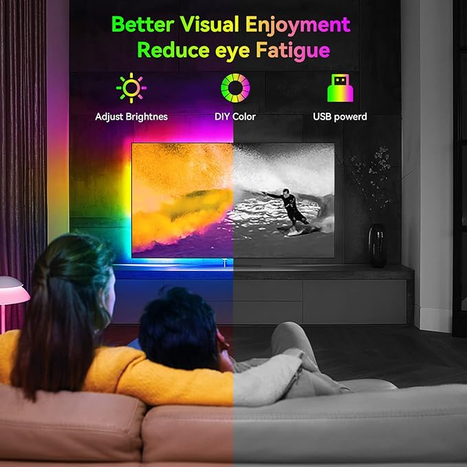 HOUHUI LED Strip Lights Kit, 2x6.56Ft RGB LED Lights Strip for 40-60in TV LED Backlight, Color Changing Strip Light Waterproof IP65 with Remote, USB TV Lights Bias Lighting for Home PC Monitor Desk