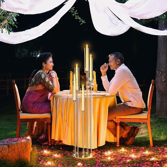 10pcs 5 Arm Candelabra Acrylic Clear Floor Candelabra for Wedding Decor Tall Candle Holder for Table Centerpiece Ceremony Party Home Decoration Fit 0.8 LED Candle