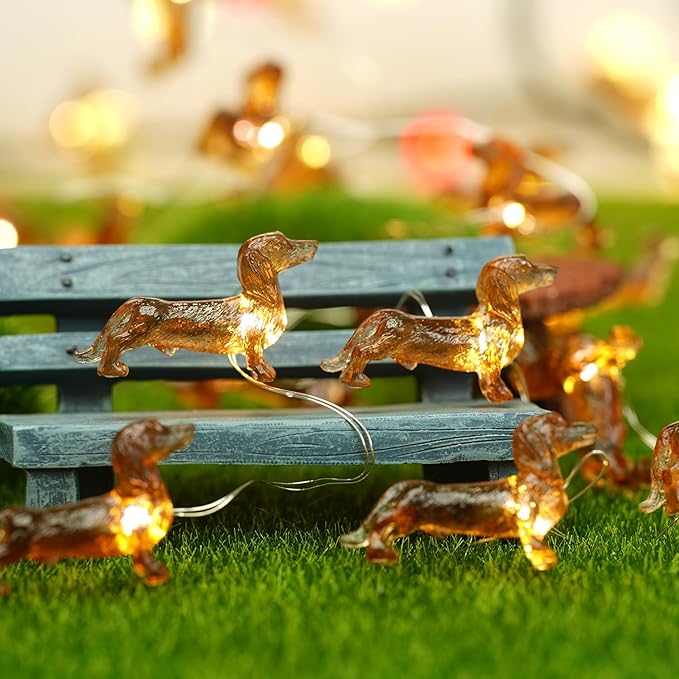BOHON Dachshund Christmas Lights 10ft 30 LEDs Weiner Dog Christmas Decorations Fairy String Lights with Remote Battery Operated Dachshund Gift for Indoor Party Tree Puppy Pet Themed Ornament