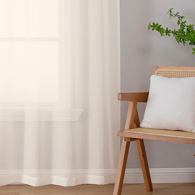 Aiyufeng Cream Sheer Curtains 45 Inch Length 2 Panels Set for Living Room, Light Filtering Green Window Sheers Drapes for Bedroom, Each 42" W x 45" L