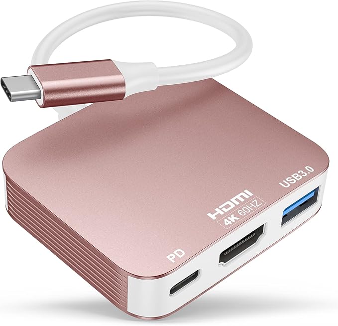 USB C to HDMI Adapter【4K@60HZ】, Vilcome HDMI to USB C Adapter Multiport with USB Type C PD & USB 3.0 Port, Compatible for MacBook Pro/Air, iPad Pro/Air, Dell XPS, iPhone 15 Pro/Max, Android (Rose)