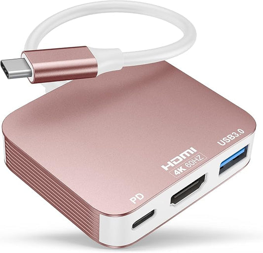 USB C to HDMI Adapter【4K@60HZ】, Vilcome HDMI to USB C Adapter Multiport with USB Type C PD & USB 3.0 Port, Compatible for MacBook Pro/Air, iPad Pro/Air, Dell XPS, iPhone 15 Pro/Max, Android (Rose)