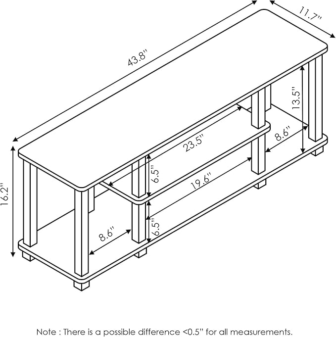 Furinno Turn-N-Tube No Tools 3D 3-Tier Entertainment TV Stand up to 50 inch TV, Square Tubes, Walnut/Brown