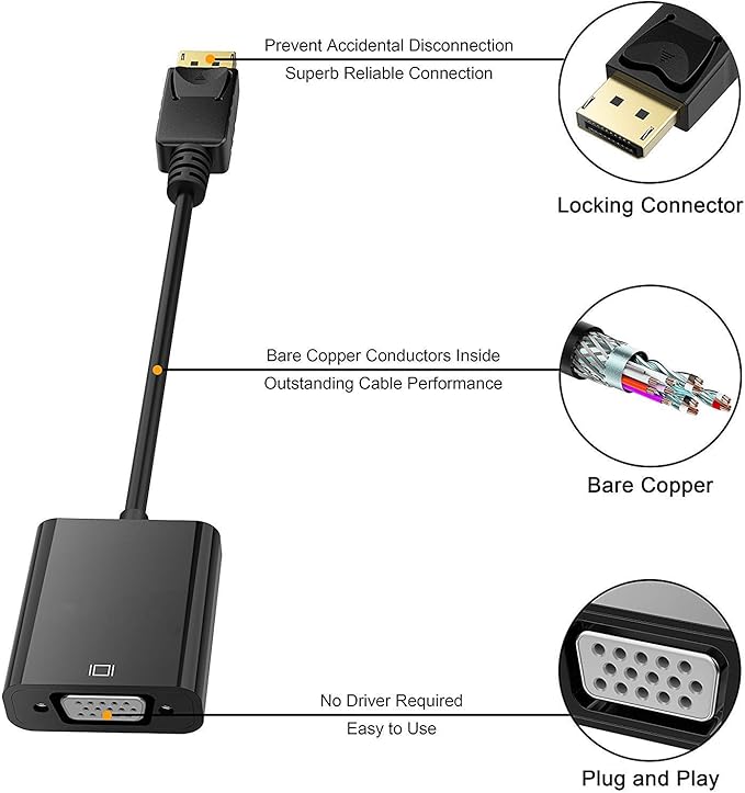 HDMI to VGA, Gold-Plated HDMI to VGA Adapter, Male to Female for Computer, Desktop, Laptop, PC, Monitor, Projector, HDTV, Chromebook, Raspberry Pi, Roku, Xbox and More