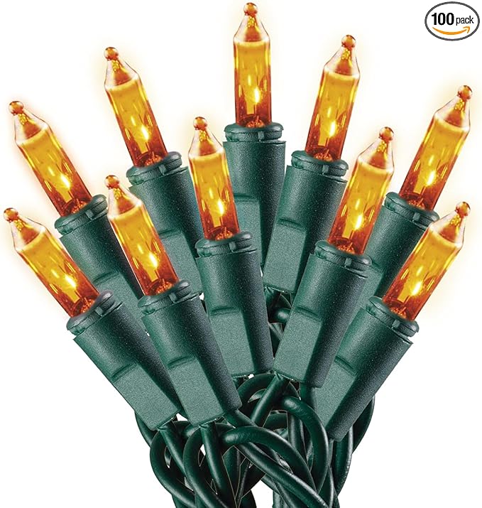 Holiday Pride Yellow Gold Christmas Lights on Green Wire - 100 Count Gold Christmas Tree Lights (24 Ft) - Indoor/Outdoor Use - UL Listed - Static/Flashing Modes - Connectable