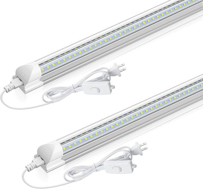 CNSUNWAY LED Shop Light 2FT, 20W 3000LM 6500K, T8 LED Tube Lights, Clear Cover, Ceiling and Utility Shop Lights, Linkable Light Fixture for Room, Garage, Workbench, Warehouse, ETL Listed (2 Pack)