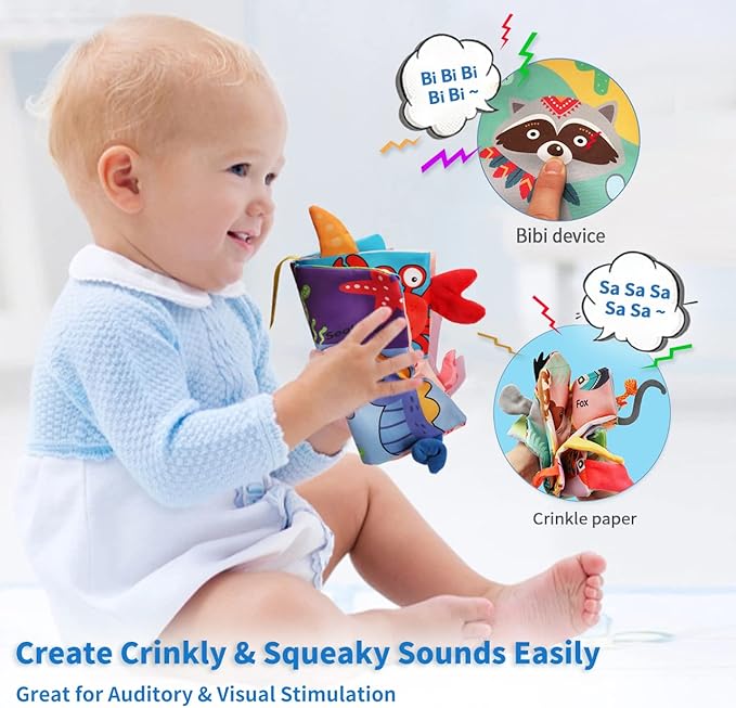 BARMACO Baby Soft Books, Touch and Feel Crinkle Cloth Books for Babies, Infants & Toddlers, Learning Toys Gifts for Boys & Girls, Early Development Interactive Sensory Toys, Ocean Animal Tails Books