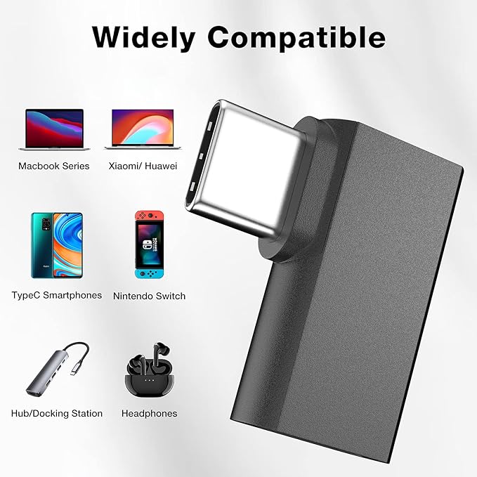UseBean USB-C 90 Degree Adapter 4Pack, USB C Right Angle Adapter, 100W 20Gbps 4K Video, USBC Male to Female USBC L Shape Extender, for iPhone 16, MacBook, ROG Ally, Steam Deck, Switch, Galaxy S25