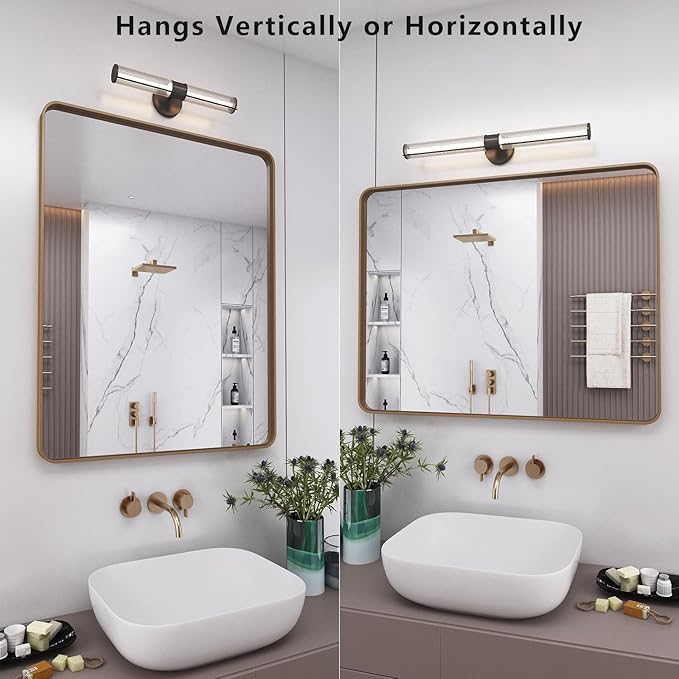 48x40 Gold Bathroom Mirror, Brushed Metal Frame Gold Vanity Mirror, Large Rectangle Mirror for Wall, Rounded Corner, Shatterproof, Anti-Rust (Horizontal/Vertical)