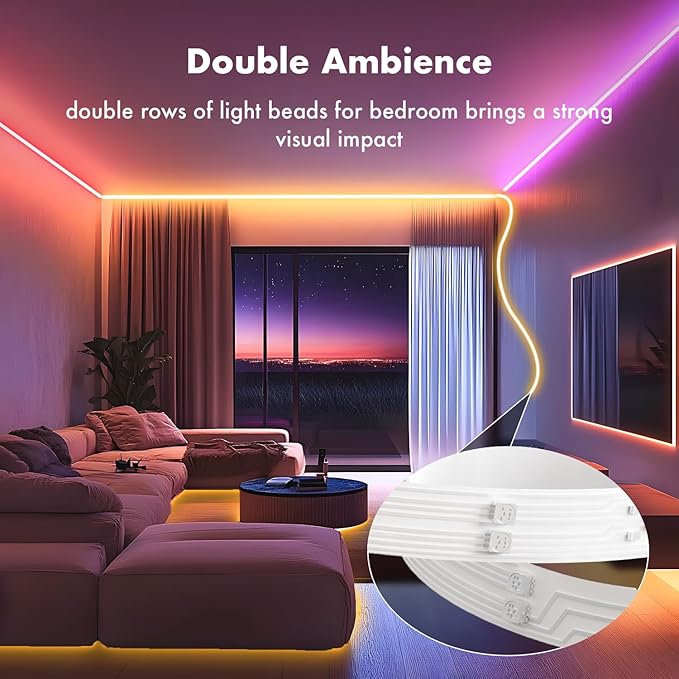 LED Lights for Bedroom, 2025 Double Row 100FT 960LEDs RGB Strip Lights Music Sync Color Changing LED Lights, APP+44Key Remote Control Timed Dimming for Bedroom Home Decor(2Rollsof50FT)