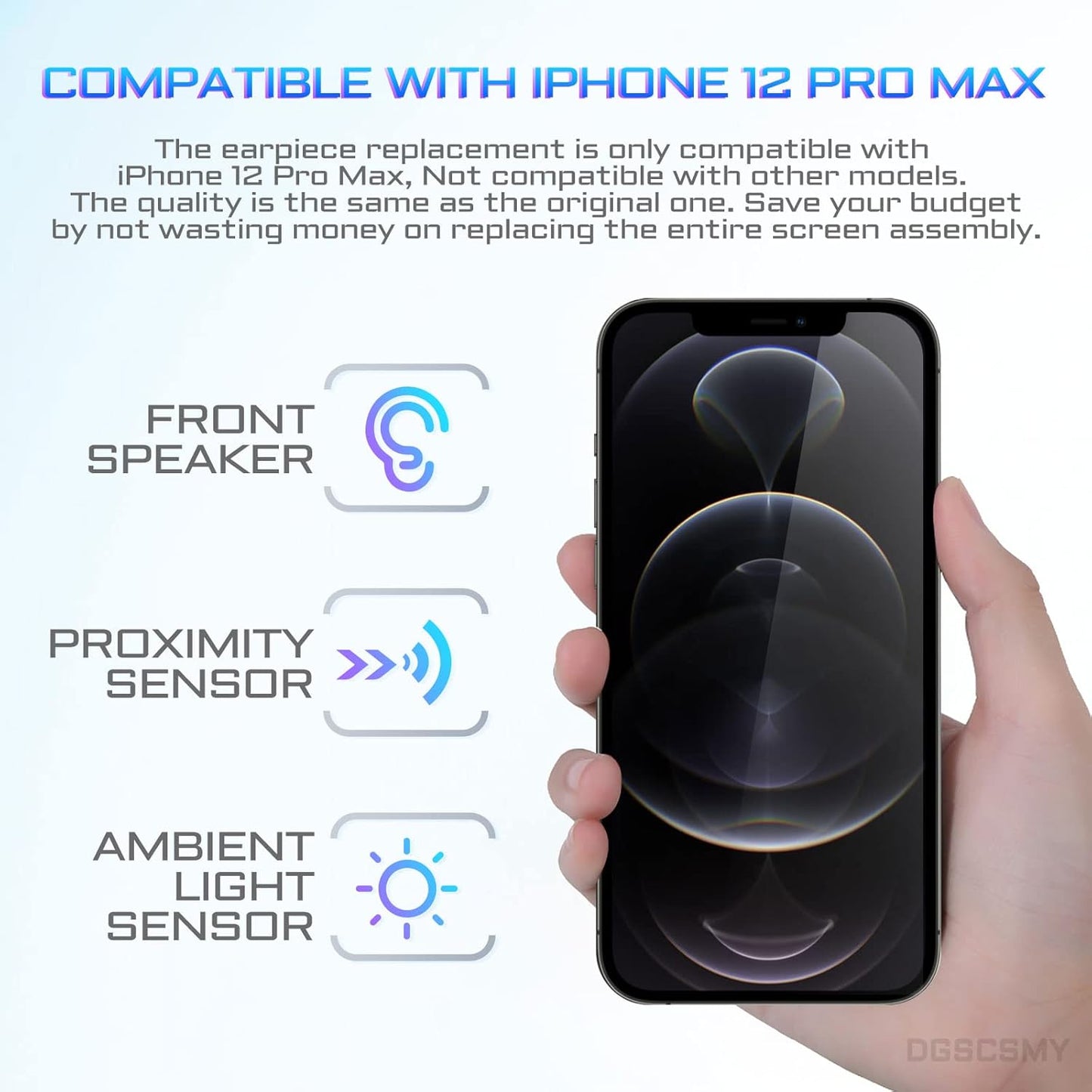 for iPhone 12 Pro Max Earpiece Front Speaker Replacement Repair Kit, OEM Ear Module Part with Ambient Light Sensor
