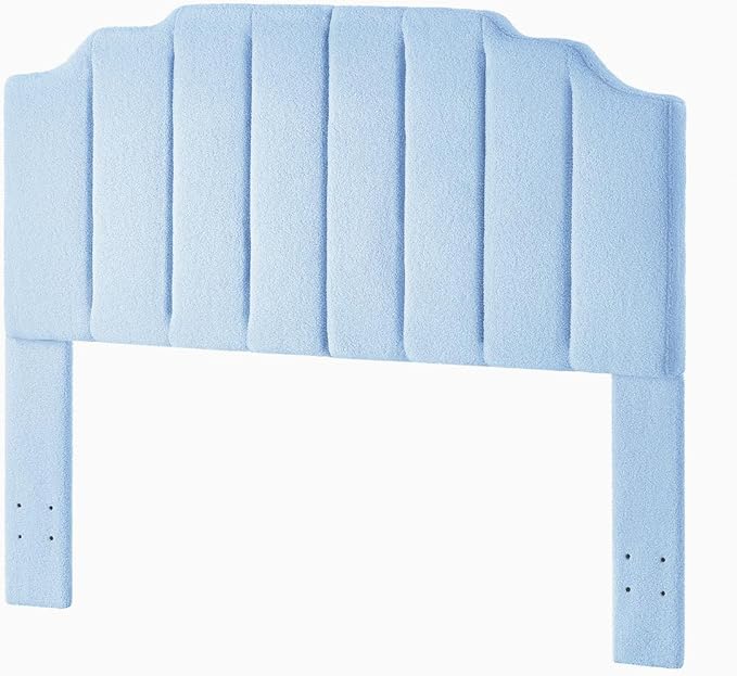 24KF Light Blue Teddy Fabric Tufted for Queen Upholstered Headboard, Modern Vertical Channel Design Full Headboard with Stepped Silhouette Top Edge,6026-Q-Teddy Light Blue