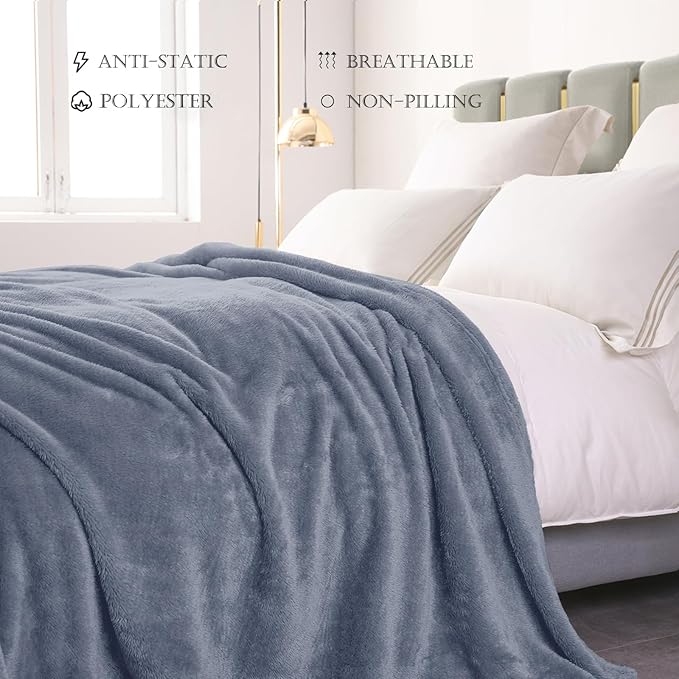 Exclusivo Mezcla Plush Fuzzy Fleece Bed Blanket King Size, Super Soft, Fluffy and Warm Blankets, Suitable for All Seasons (Stone Blue, 90x104 Inches)