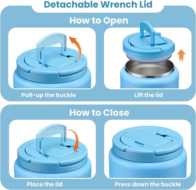 Soup Thermo for Hot Food Kids 13.5oz Lunch Containers with Buckle Lid Wide Mouth Hot Food Jar Vacuum Insulated Stainless Steel Bento Box Leakproof with Spoon(Blue)