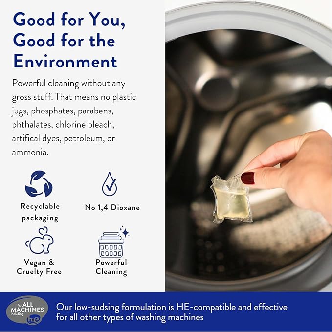 The Clean People Fragrance Free Laundry Detergent Pods - Hypoallergenic Laundry Pods - Ultra Concentrated, Recyclable Packaging, Stain Fighting - Fragrance Free, 32 Pack