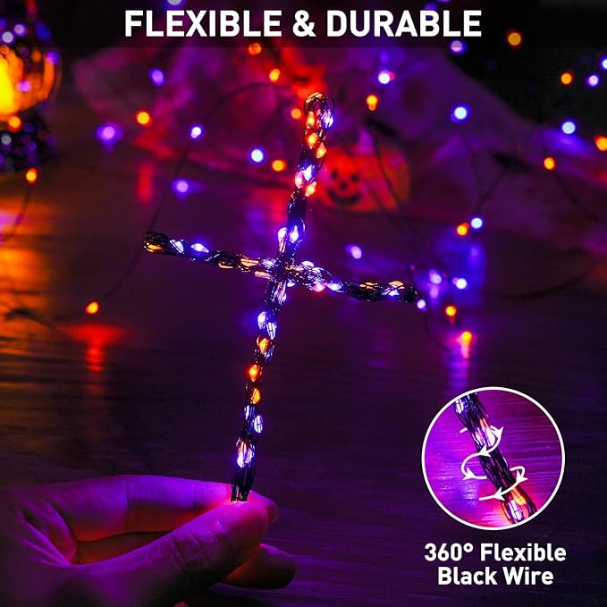 JMEXSUSS 4 Pack 50 LED Fairy Lights Battery Operated: Orange and Purple Halloween Lights - Perfect for Halloween Decorations, Parties, and Home Decorations
