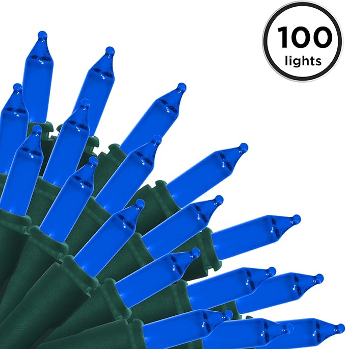 Brite Star 100 Count Mini String Christmas Lights, Blue - 22 feet Indoor/Outdoor Christmas Tree Lights with Green Wire