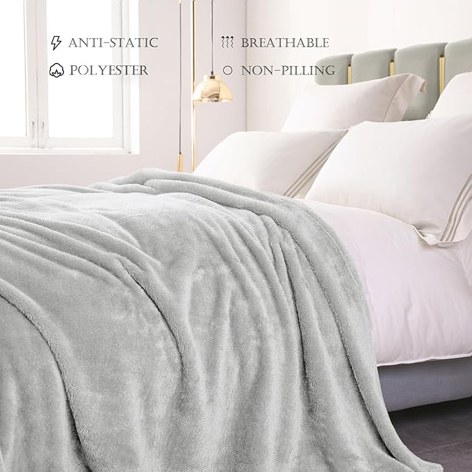 Exclusivo Mezcla Plush Fuzzy Fleece Bed Blanket Queen Size, Super Soft, Fluffy and Warm Blankets，Suitable for All Seasons (Light Grey, 90x90 Inches)