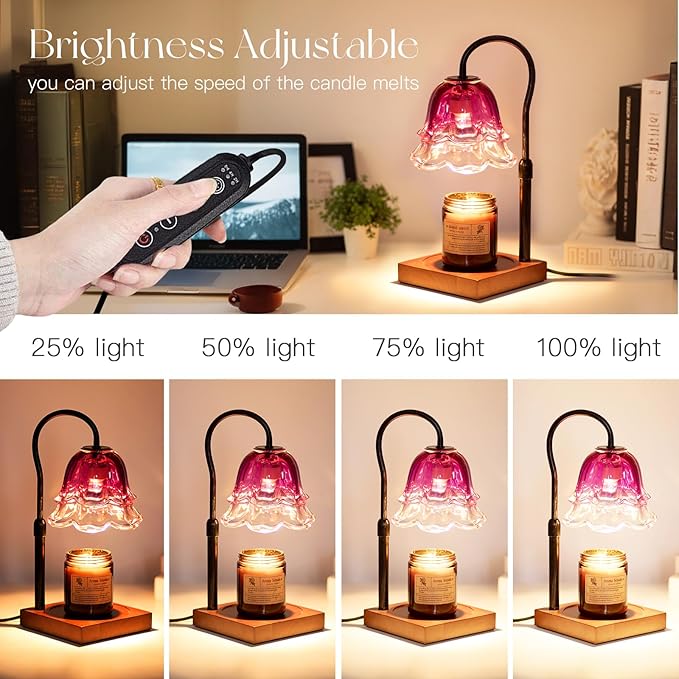 Candle Warmer Lamp with Timer: Purple Flower Candle Warming Lamp with 2 Bulbs Vintage Height Adjustable Wax Warmer Dimmable Gothic Halloween Decor Gift for Women
