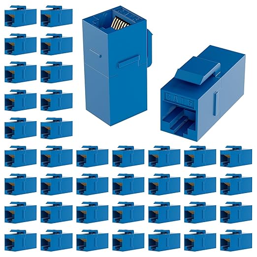 RJ45 Coupler Cat6 Keystone Jack 40-Pack, Female to Female UTP Inline Ethernet Network Coupler for Wall Plates & Patch Panels – Blue