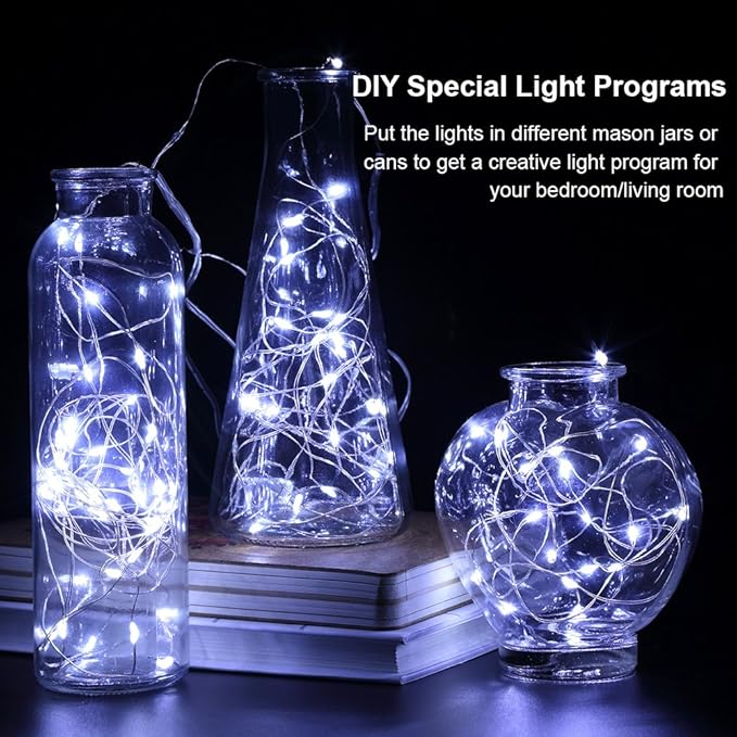 GDEALER 2 Pack Fairy Lights Christmas Decor 20 Ft 60 Led Battery Operated Christmas Lights with Remote Waterproof Twinkle Lights 8 Modes Fairy String Lights for Party Bedroom Wedding Decorations-White