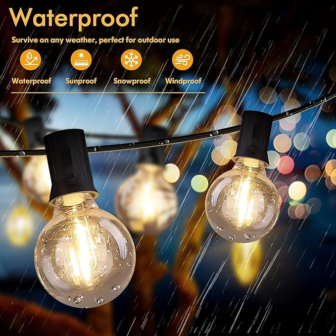 60FT Outdoor String Lights Waterproof, Bright 2700K LED Patio Lights String with 30+1 G40 Shatterproof Globe Bulbs, Connectable Edison String Lights for Outside, Garden, Balcony, Porch