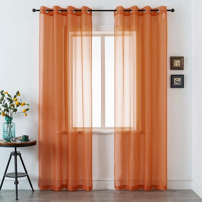 DUALIFE Burnt Orange Sheer Curtains 84 Inch Length for Bedroom 2 Panels Elegant Terracotta Grommet Top Drapes Sheer Curtain Panels for Living Room 52x84 Inches Long 7 FT Rust