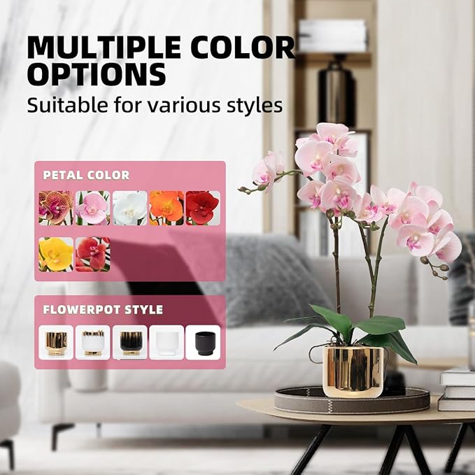 CXGS Orchids Artificial Flowers Real Touch Fake Flowers in Ceramic Pot 20" Pink Faux Orchid Plant Lifelike Silk Phalaenopsis for Centerpiece Hotel Home Indoor Decor