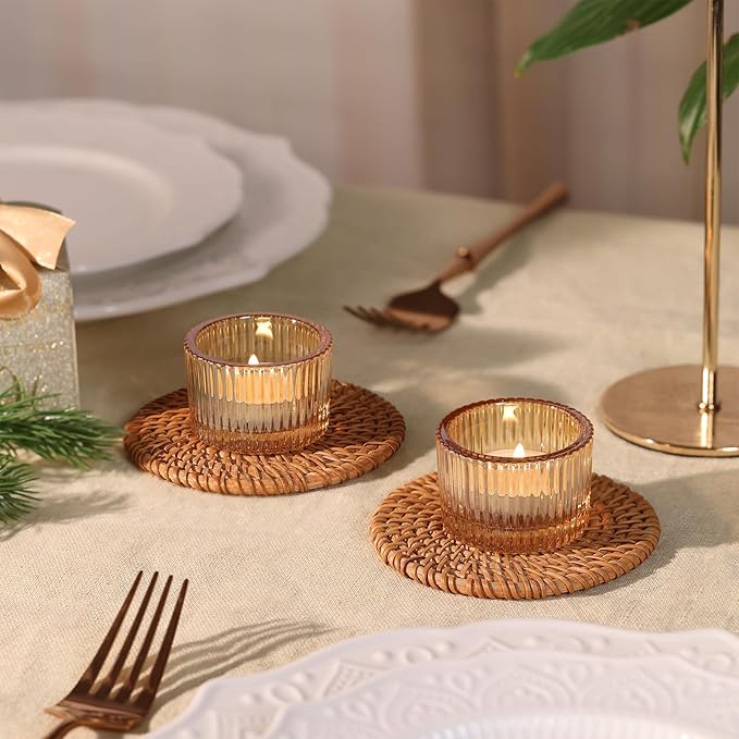 12Pcs Gold Candle Holders for Table Centerpiece, Ribbed Gold Tea Light Candle Holders with 20pcs Tea Light Candles for Wedding Decor, Home Decor and Party Decor