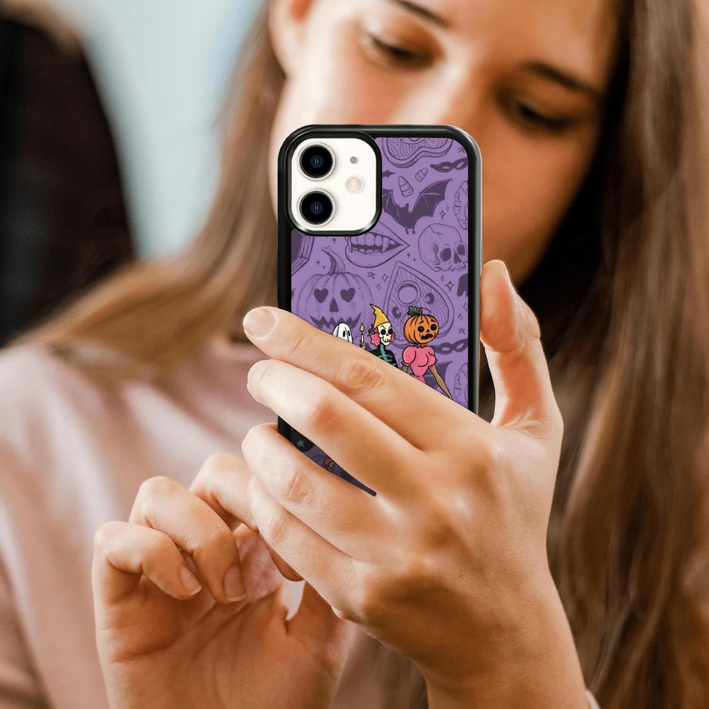 Halloween Spooky Ghost Phone Case for iPhone 11, TPU Shockproof Protective Cover with Eyeball Bat Bones Design - Gift