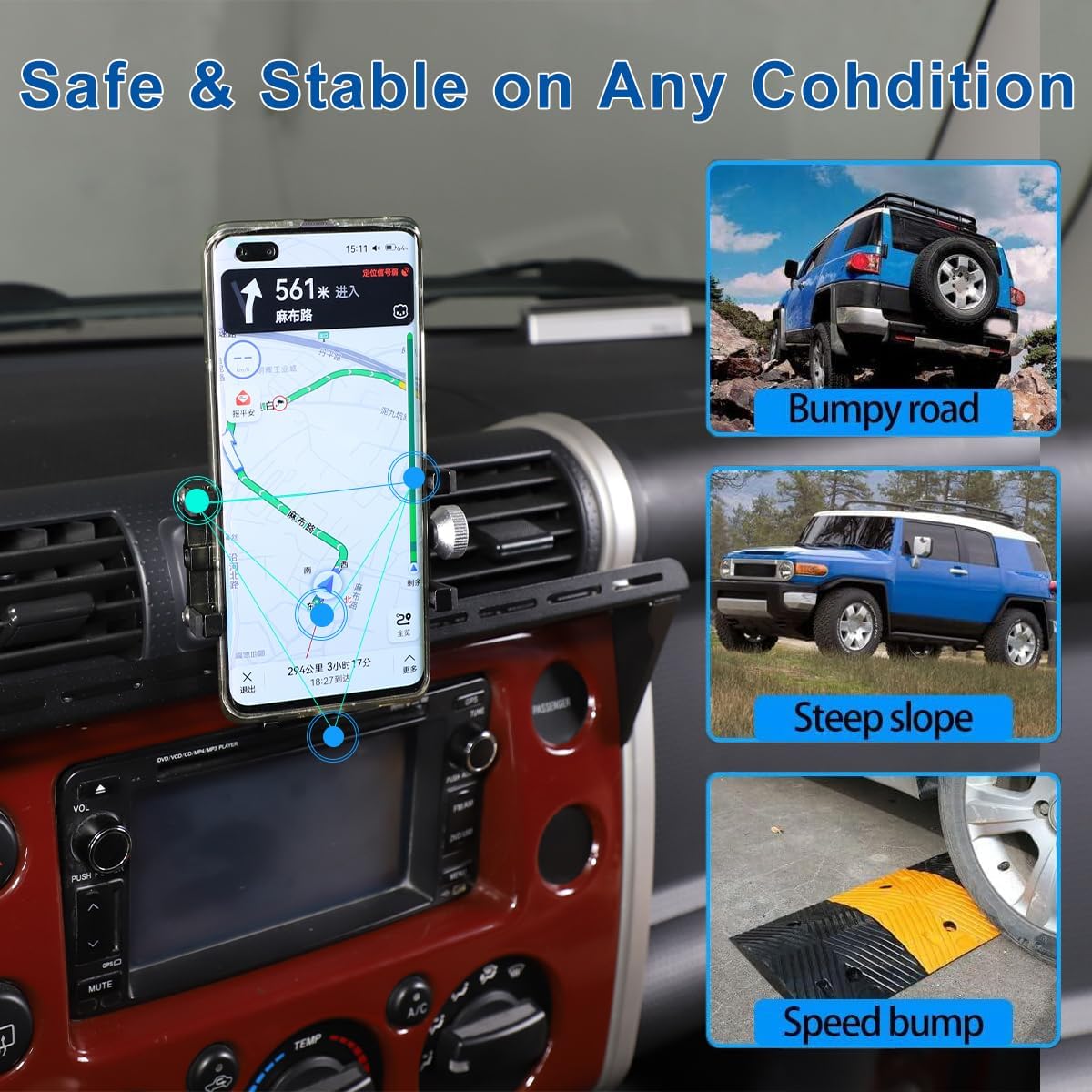 HAPPYHORSE Car Phone Stand for Toyota FJ Cruiser 2007-2021, Hands-Free Dashboard Multifunctional Phone Stand Accessories