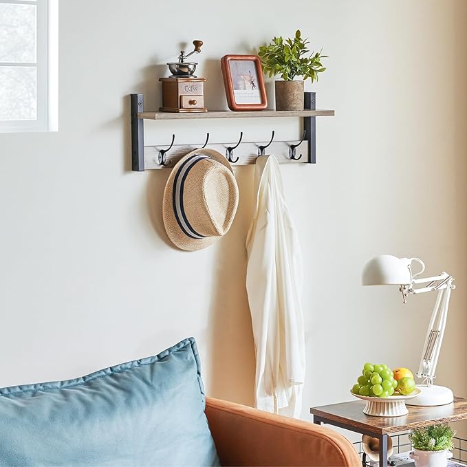 YMYNY Coat Rack Wall Mount with Shelf, 2 Pack 23.6" Coat Hooks Wall Mount, Wall Hooks for Hanging, Coat Hanger Wall Mount, Hat Rack for Wall, Towel Hooks for Bathrooms, Silver Gray UHWS004Y-2