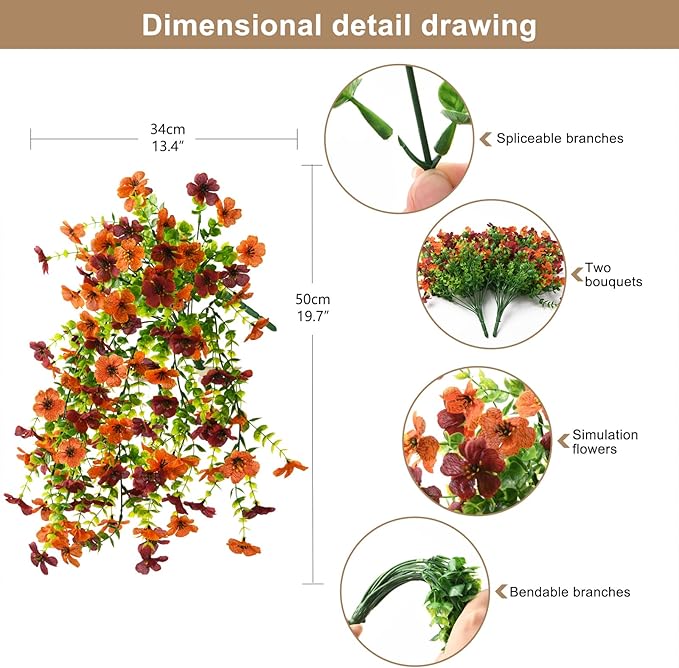 Artificial Hanging Flowers Plants for Outdoor Fall Decoration, 2PCS Faux Silk Daisy UV Resistant Look Real for Outside Home Indoor Planter Porch Window Yard Mums Autumn Decor(Orange Brown)