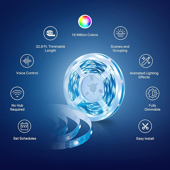 Kasa Smart LED Light Strip, RGB, 32.8ft(2 Rolls of 16.4ft.) Wi-Fi LED Strip Works w/ Alexa & Google Assistant,High Brightness, Trimmable, Up to 25,000 Hours,2Yr Warranty (KL400L10),Multicolor