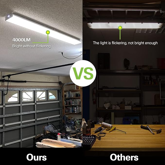 hykolity 4FT LED Wraparound Light, 40W, 4400lm, 4000K, [2-lamp 32W Fluorescent Equiv.], 4 Foot LED Wrap Light Fixture, Flush Mount Office Ceiling Light for Garage, Office, Kitchen, ETL Listed