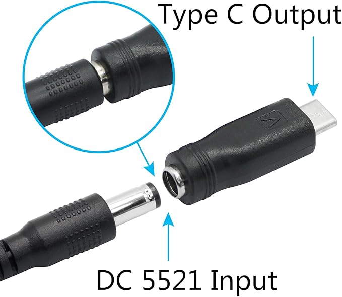 DC 5.5mm x 2.1mm to USB C Adapter, 5V DC 5521 Female to USB Type C Male Plug Convert Connector Power (4Pcs)