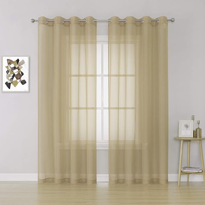 KEQIAOSUOCAI Taupe Sheer Curtains 84 inch Length - Sheer Home Decoration Window Coverings for Loft Narrow Window (54 Wide x 84-inch Long,2 Pack)