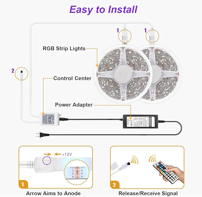 dalattin Waterproof Led Lights Outdoor Led Strip Lights 32.8ft RGB 300 LEDs Color Changing Led Rope Lights with 44 Keys IR Remote, 2 Rolls of 16.4ft