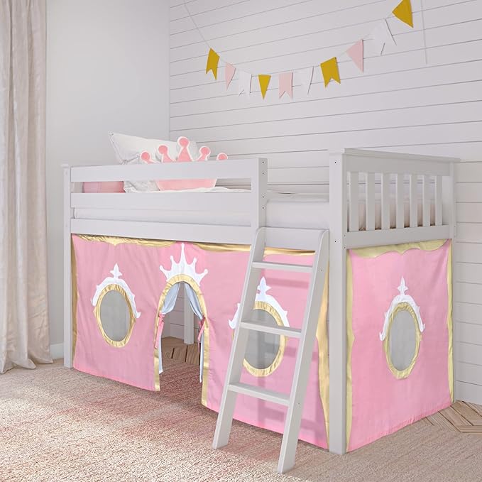 Max & Lily Underbed Curtain for Low Bunk Bed/Low Loft Bed, Princess Play Curtain for Kids, Cotton Privacy Curtain for Bottom Bunk, 2 Panel Curtain Set, Light Pink/Gold
