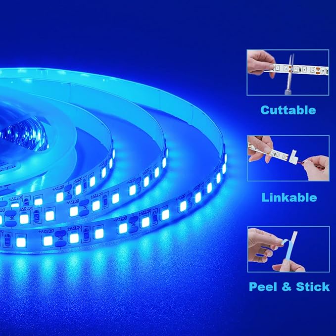 12V 5M/16.4ft LED Strip Light Blue 600LEDs Flexible SMD2835 High Brightness No-Waterproof IP20 LED Tape Lights for Bedroom Christmas Party etc(No Power Supply)