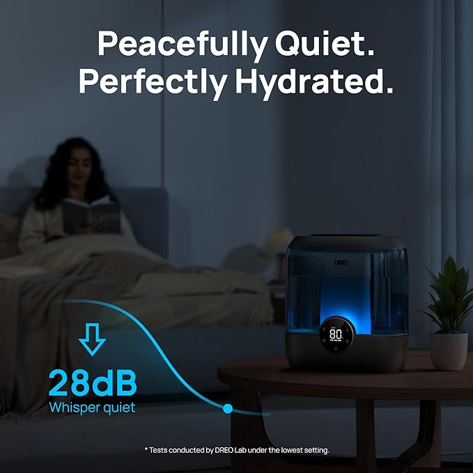 Dreo 6L Top Fill Humidifiers for Bedroom, 60H Runtime Supersized Cool Mist Humidifier for Large Room, 28 dB Quiet Baby Air Humidifiers for Nursery, Plants, Indoor, Night Light, LED Display, Ultrasonic