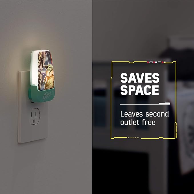 STAR WARS LED Night Light, Baby Yoda & The Mandalorian, Plug-in, Dusk to Dawn Sensor, Grogu, UL-Certified, Cute Nightlight for Kids, Bedroom, Bathroom, Hallway, Game Room, Gifts, 2 Pack, 56328
