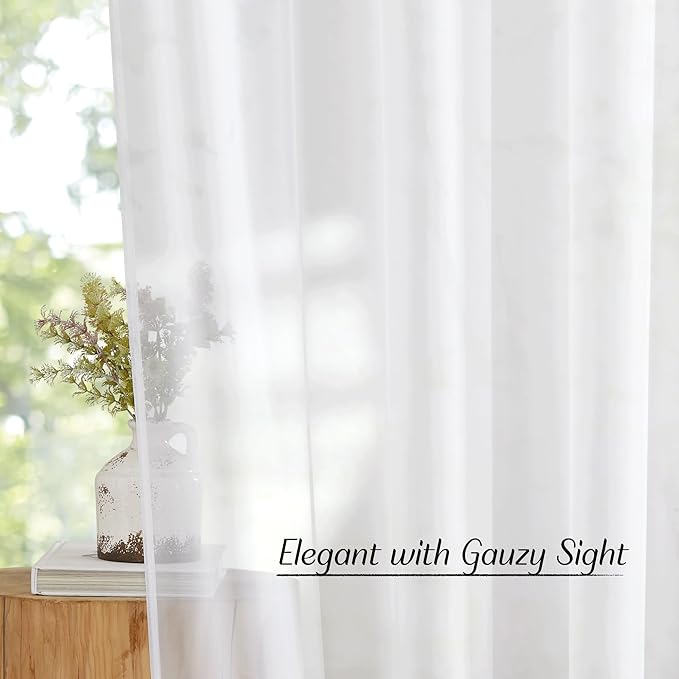 NICETOWN Bedroom Sheer Curtains 54 inch Length - Grommet Top Voile Textured Window Curtains Light and Airy Drapes for Cafe/Loft/Nursery (W54 x L54, 1 Pair, White)