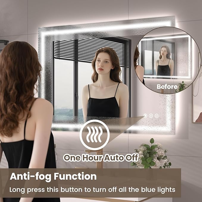 40"X28" LED Bathroom Mirror with Front Lights and Backlit, Anti-Fog, Dimmable, Shatter-Proof Tempered Glass, Lighted Bathroom Vanity Mirror for Wall with 3 Colors, Memory Function