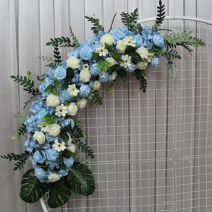 WEISPARK 100PCS Artificial Hydrangea Flowers, Fake Flowers Silk Hydrangea Full Flowers Heads with Stems for Wedding Home Party Shop Baby Shower Decor (Blue)