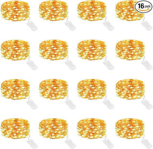 Onforu 16 Pack Warm White Fairy Lights Battery Operated String Lights, 6.5ft IP67 Waterproof Twinkle Light for Mason Jar Wedding Centerpiece Decor Christmas Bedroom