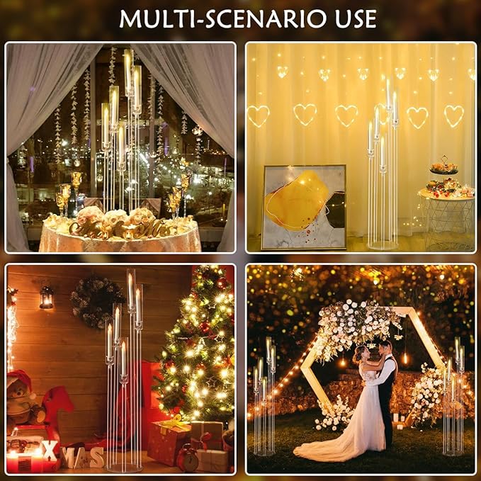 20pcs 5 Arm Candelabra Acrylic Floor Candelabra for Wedding,45.7inch Tall Clear Candle Holders for Ceremony Birthday Party Home Decoration Fit 0.8 LED Candles