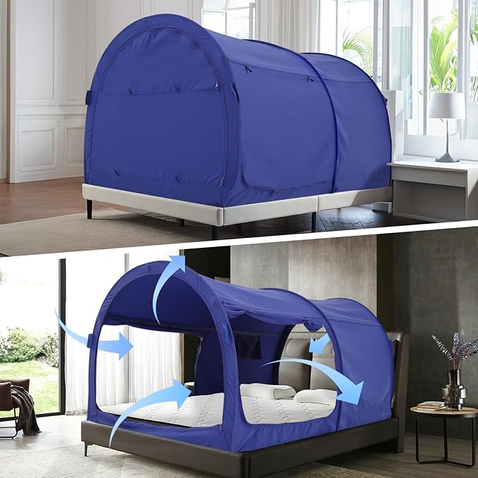 Alvantor Bed Canopy Bed Tents Dream Tents Privacy Space Twin Size Sleeping Tents Indoor Pop Up Portable Frame Curtains Breathable Grey Cottage (Mattress Not Included) Reducing Light