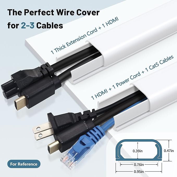 Cable Hider Raceway Kit, 68in (4X L17in) Wire Hiders for TV on Wall, Paintable Cord Cover Channel, Cord Hider for Wall Mounted TV in Home Office, 0.95in (W) x 0.47in (H), White